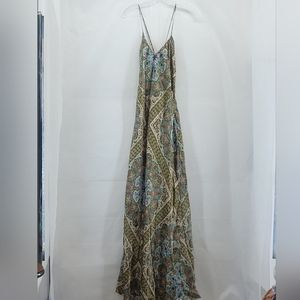 NICOLE by NICOLE MILLER 100% Silk Floral Paisley Criss-Cross Maxi Dress